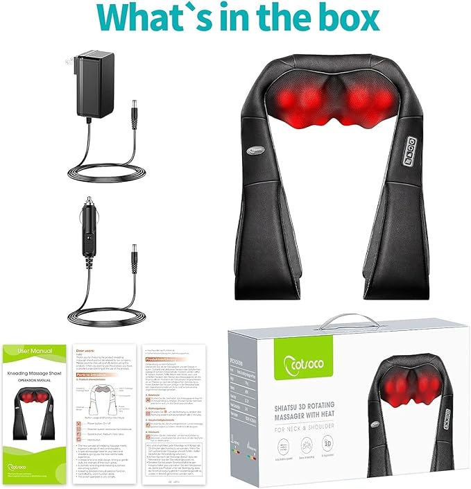 cotsoco Neck Massager Shiatsu Shoulder Massager with Heat Portable 3D Ergonomic Deep Tissue Shoulder and Back Massager for Pain Relief Birthday and Christmas Gifts for Mom and Dad Men and Women