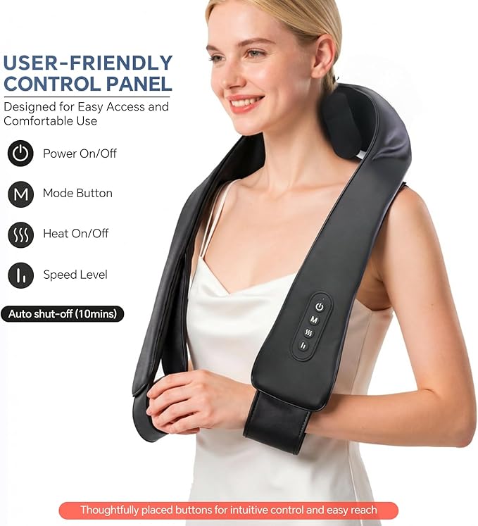 Cordless Neck Shoulder Massager with Heat Deep Tissue Shiatsu Kneading for Pain Relief Upgraded Straps Portable for Home Office Travel Ideal Gifts for Men Women Mom Dad