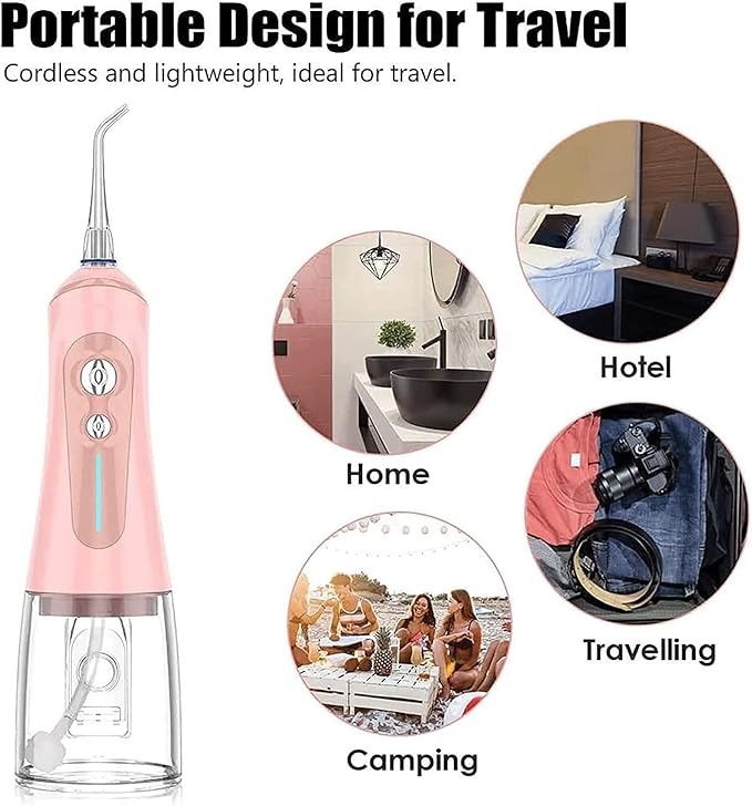 Water Flosser - Cordless Dental Irrigator Pick - Adult Oral Care Floss Kit 320ML Portable Water Tank and Rechargeable IPX7 Waterproof 6 Modes and 4 Jet Tips Water Flosser for Home and Travel