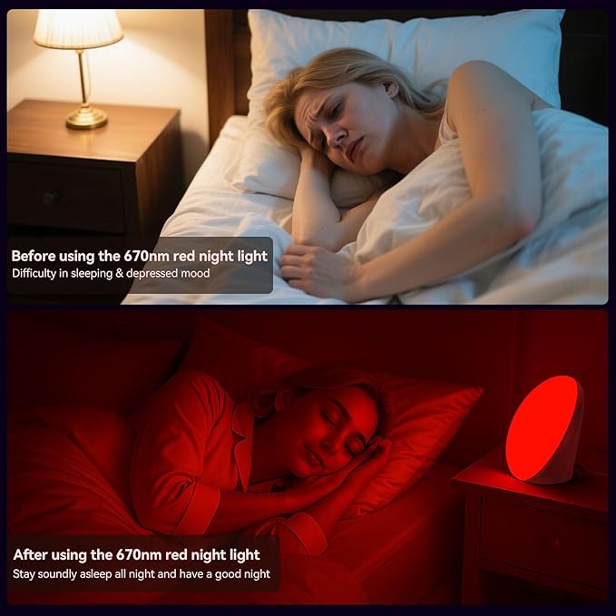 670nm Red Night Light Red Night Sleep Lamp for Bedroom Light Therapy Lamp with 10000 Lux Sun Light 5 Color Temperatures 5 Brightness Levels 4 Timer Settings Smart Touch &amp Remote Control