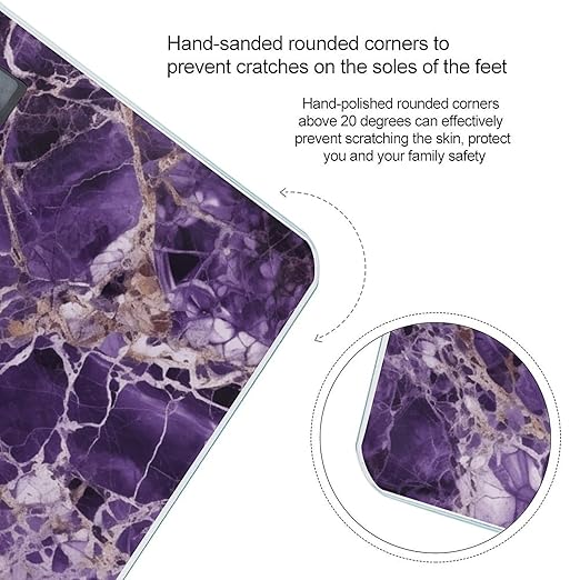 Marble PurplemScale for Body Weight with LCD High Precision Weighing Scales Fashion Sturdy Tempered Glass Weight Scales Easy-to-Read Digital Bathroom Scale for Daily 400lb