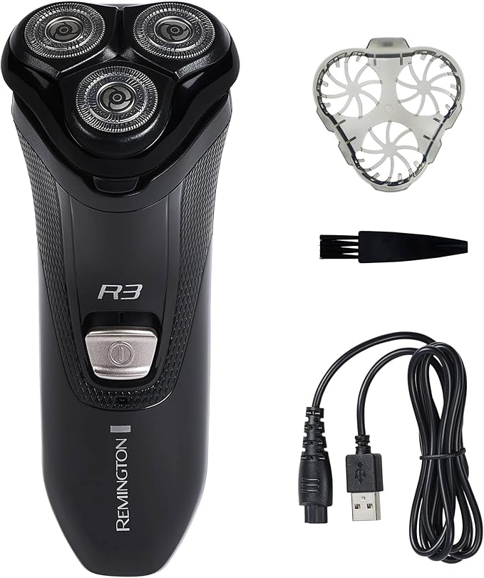 Remington R3 Style Series Rotary Shaver for Men Flexing Technology and Sensitive Skin Comfort Rechargeable Wet or Dry Electric Razor with Pop Up Trimmer and Stubble Attachment