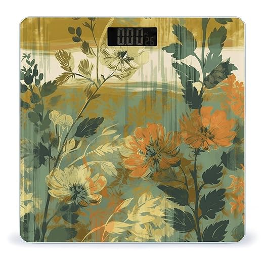 Natural Colorful Flowers Scale for Body Weight Anti-Slip Tempered Glass Digital Bathroom Scales Clear LCD Display Weighing Scale Safe Rounded Corners Smart Scales