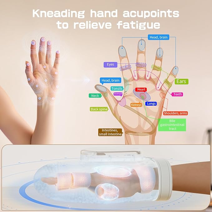 Hand Massager with Heat and Compression - Cordless Electric Hand and Wrist Massager for Arthritis Carpal Tunnel &amp Finger Pain Relief - 5 Levels 3D Wave Pressure 3 Heat Settings - Ideal Gift