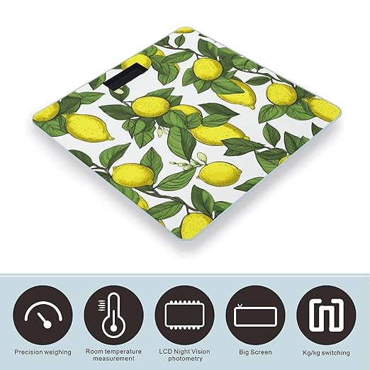 Yellow Fresh Lemons Bathroom Scale for Body Weight Bathroom Weighing Scale with Backlit LCD Display Highly Accurate Measures Weight Up to 180kg