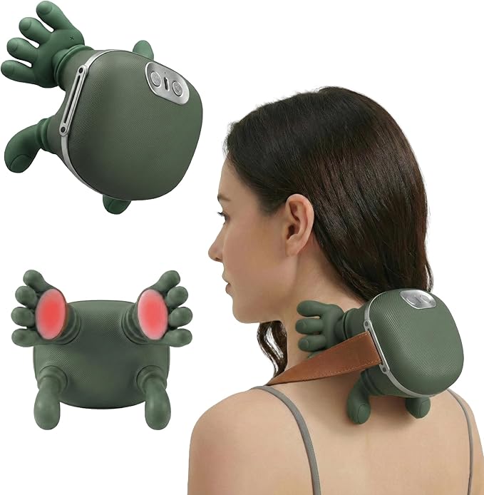 2025 New Neck &amp Shoulder Massager – Deep Tissue Portable Muscle Relaxer with Heat | Ergonomic Silicone Design for Pain Relief Tension Release &amp Travel-Friendly Recovery Device (Matte Green)