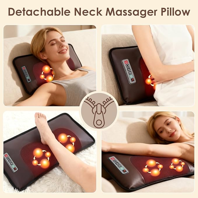 Full Body Massage Mat with Heat &ampVibration - PU Leather Shiatsu Back Massager Heat Timer Neck&amp Foot Massager Lumbar Pillow&ampHead Pillow Massage Chair Pad Anti-Slip Bottom for Stress Relief