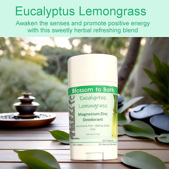 Eucalyptus Lemongrass Magnesium Zinc Deodorant - 3 Pack - Pure Essential Oil Fragrance - Lasts All Day with a Herbally Clean Natural Scent