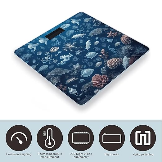Underwater Marine Life Scale for Body Weight Anti-Slip Tempered Glass Digital Bathroom Scales Clear LCD Display Weighing Scale Safe Rounded Corners Smart Scales