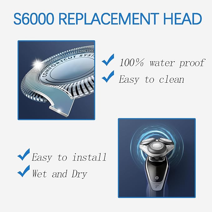 SH60/50 Replacement Shaver Head Blades Fit for Philips S6000 Series 6000 Replacement Philips Norelco Mens Cordless Wet Dry Electric Shaver SH50 5000 6000 Series