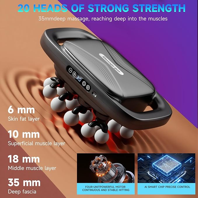 Upgraded 20-Head Massage Gun Set Multi Head Massage Gun with 3 Modes &amp 30 Levels Intensities Deep Tissue Massager Muscle Massage Guns for Body Muscle Pain Relief