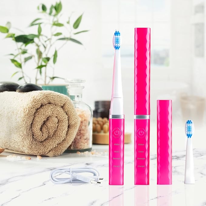 Pop Sonic USB Charge Anywhere Toothbrush (Pink) - Rechargeable Toothbrush w/Up to 40000 Brush Strokes/Minute -Long-Lasting Dupont Nylon Bristles -Teens &amp Adult with Quadrant Pacer