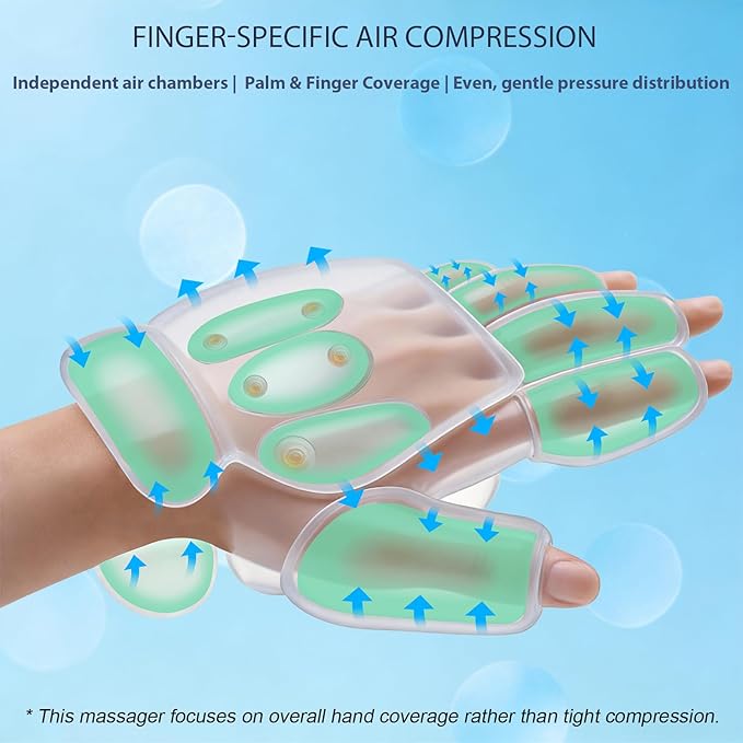 Portable Hand and Wrist Massager with Heat and Compression 3 Modes 3 Intensities and 3 Temps (100°F–116°F) Palm &amp Finger Massage Rechargeable Home Office Travel (Blue)