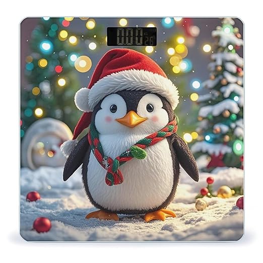 Christmas Funny Penguin Scale for Body Weight Digital Bathroom Scale Toughened Glass High Precision Scales for Body Weight with Large LCD Backlight Display Weight Scales