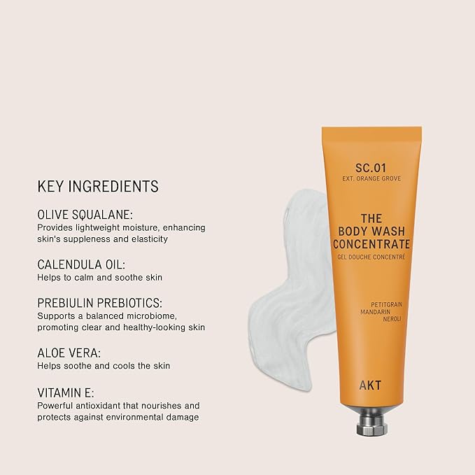 AKT The Body Wash Concentrate 3.4 Fl Oz Natural Shower Gel with Skin-Balancing Prebiotics Body Wash Women &amp Men with Olive Squalane &amp Vitamin E Sc.01 Orange Grove All Genders