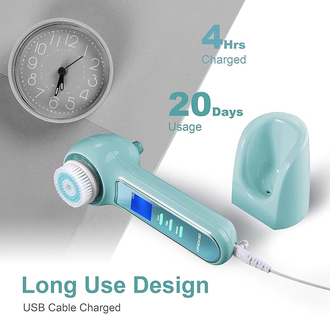 Face Scrubber ExfoliatorFacial Cleansing Brush Waterproof with LCD ScreenBlackhead Remover Vacuum with 5 Brush HeadsFace Spin Brush for Exfoliating Massaging and Deep Pore Cleansing