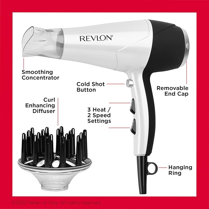 REVLON Volume BoosterHair Dryer with Curl Enhancing Diffuser | Increase VolumeDecrease Frizz and DamageFast Drying1875 Watts (White)(Pack of 6)