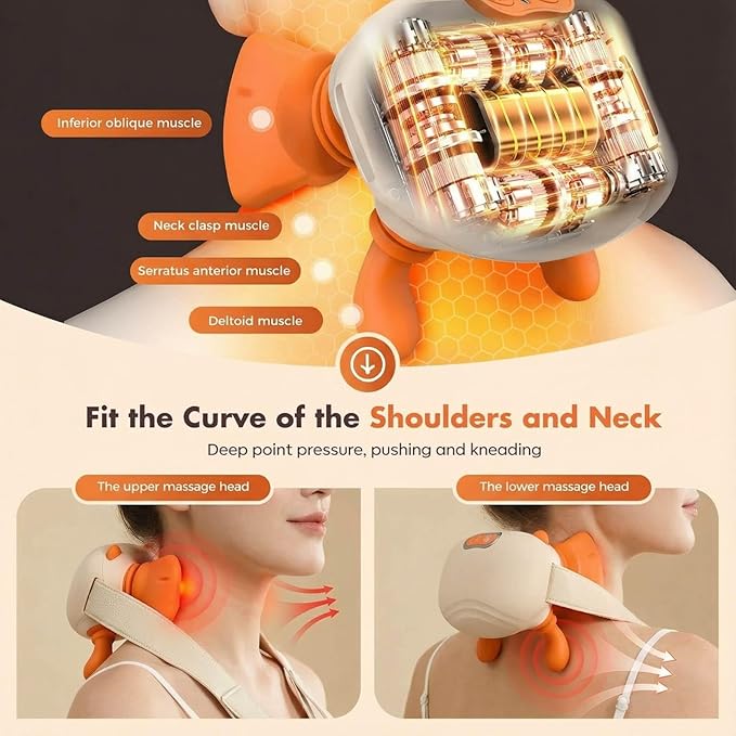 4D Neck and Shoulder Massager Bionic Heated Massager Shiatsu Kneading &amp Hands Traction for Deep Tissue Portable Wireless Massager for Daily Body Relief 3 Relax Modes Gift for Men Women