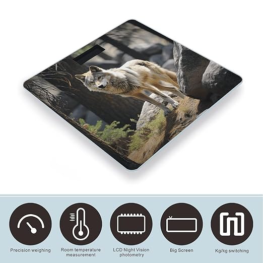 Wildlife Wolf Scale for Body Weight Highly Accurate Digital Bathroom Scale Sturdy Tempered Glass Weighing Scales with LCD Display Fashion Body Fat Smart Scales 400lb
