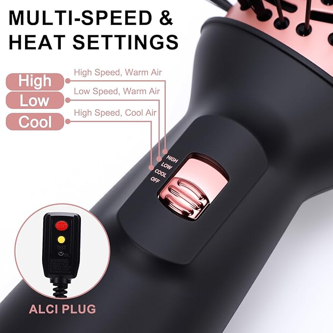 Dual Voltage Travel Hair Dryer Brush Small Portable Ionic Powerful Blow Dryer Drying Straightening Curling in One Step Suitable for Women &amp Kids with Long Hair