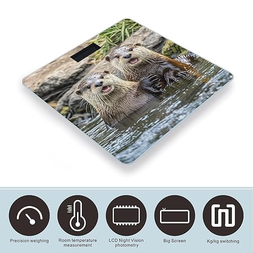 Cute Brown Otters Scale for Body Weight Highly Accurate Digital Bathroom Body Scale Digital Bathroom Scales for People Anti-Slip Large LCD Display Smart Scales