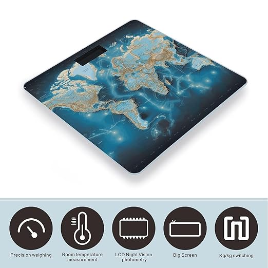 World Map Smart Scale for Body Weight Accurate Bathroom Scale with LED Display Digital Weight Scales Weighing Machine High Precision Scales for Bath Home