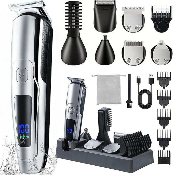 Beard Trimmer for Men Electric Razor for Mustache Body Nose Ear Hair FacialCordless Hair Clippers with Travel Bag for Blade Storage