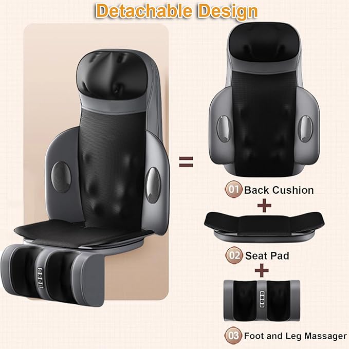 Lvrunben Shiatsu Back Massager with Heat 3D Kneading Massage Chair Pad Electric Massage Seat Cushion for Body NeckShoulder with Movable Multi-Function Leg and Foot Massager for 62-69 inches