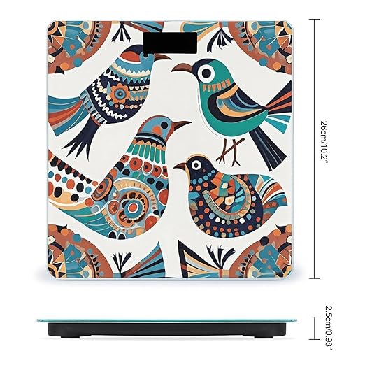 Ethnic Style Birds Weight Scale Large Digital Bathroom Scales with Bright LED Display Non Slip Digital Scale and Step On Fashion Weighing Machine for Body