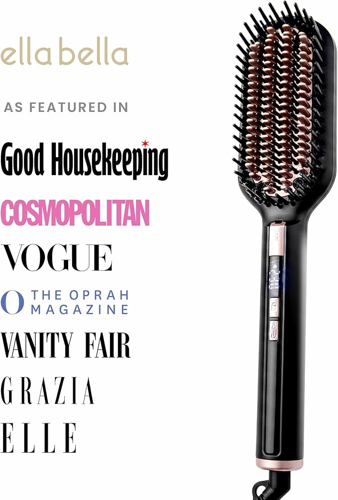 ELLA BELLA® Hair Straightening Brush • Heated Straightener Brush Comb • Straightens in 1 Pass • Ionic Technology for Healthier Hair • Suitable for All Types