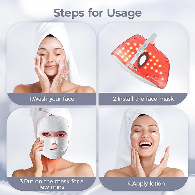 Red Light Therapy for Face-LED Face Mask Light Therapy with 3 Gears2500mAh BatteryInfrared Red Light Therapy Mask for Home Working Travel Yoga Sleep