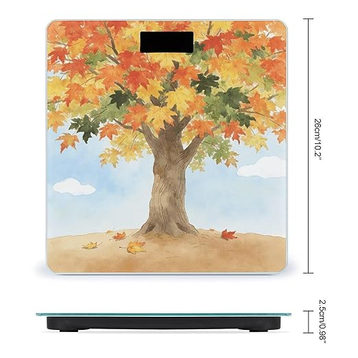 Autumn Maple Leaf Smart Scale for Body Weight Digital Bathroom Scale Toughened Glass Weight Scale with Large LCD Backlight Display High Precision Scales Weighing Machine