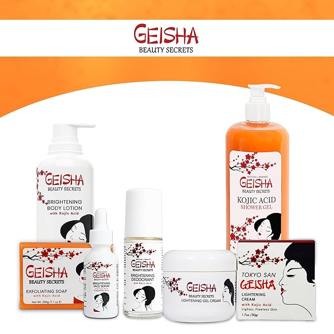 OMIC Geisha Kojic Acid Skin Brightening Body Wash - 33 Fl oz / 1000 ml - Even Out Tone Radiance Face and Body Shower Gel with Coconut Oil and Shea Butter