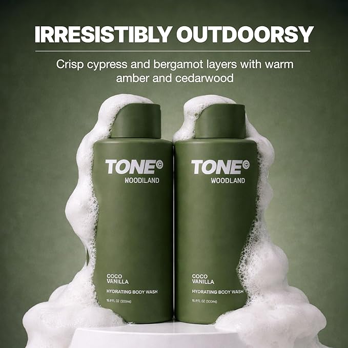 TONE Hydrating Body Wash 17oz Woodland Coconut-derived Cleansers Leaves Skin Clean Moisturized and Refreshed Long-lasting Iconic Scent Suitable for All Skin Types Dermatologist-Tested (2 Pack)