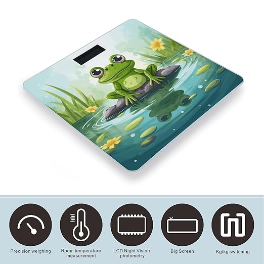 Frog in A Pond Scale for Body Weight High Precision Digital Weight Scales with LCD Display Anti-Slip Sturdy Slim Tempered Glass Bathroom Scale for Home Use
