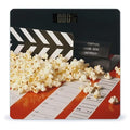 Cinema Clapboard and Popcorn Scale for Body Weight Safe Rounded Corners Tempered Glass Digital Bathroom Scale LED Display 400lb Capacity Weight Scales with High Precision Sensors