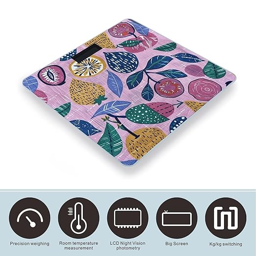 Digital Bathroom Scale for Body Weight Scale with Bright LCD Display High Accuracy Step-On Technology Auto On/Off Tropical Fruit Pattern Digital Scales 400 Lbs /180kg