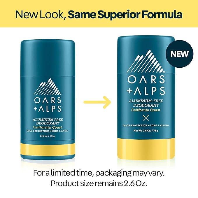 Oars + Alps Aluminum Free Deodorant for Men | Long Lasting Odor Protection Clear &amp Free of White Residue Anti-Chafing Smooth Glide Dermatologist Tested California Coast 2pk 2.6oz