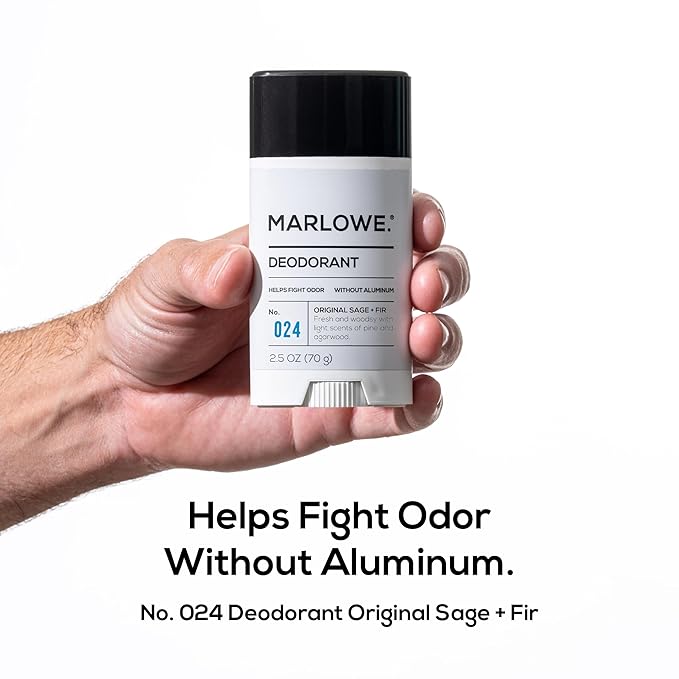 MARLOWE. No. 024 Natural Deodorant for Men 3-Pack | Aluminum Free Stick | Made with Coconut Oil Shea Butter Jojoba | Only No-Nonsense Ingredients that Work Best | Sage &amp Fir Scent