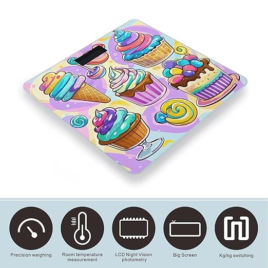 Cute Food Bathroom Scale for Body Weight Bathroom Weighing Scales with Back Lit LED Display Sturdy Tempered Glass Body Weight Bathroom Scale 400lb Weighing