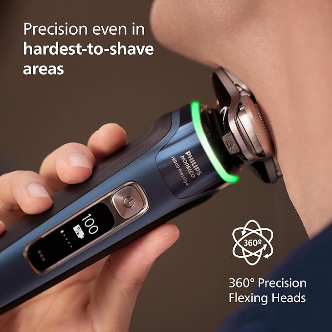 Philips Norelco Shaver i9000 Prestige Wet &amp Dry Electric Shaver Mystic Aqua SenseIQ Technology Triple Lift &amp Cut System 360 Rotating Dual SteelPrecision Blades Nose Trimmer XP9201/88