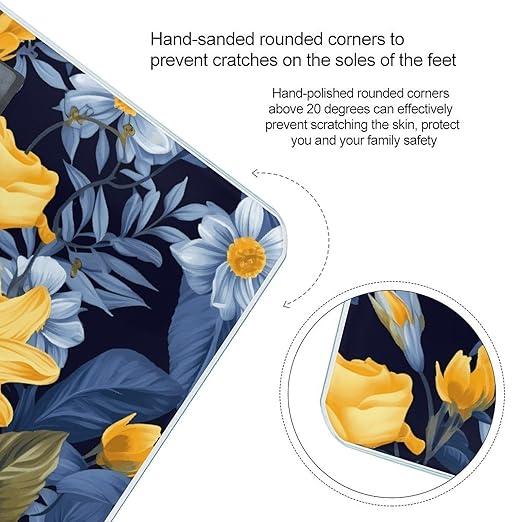 Blue Base Yellow Floral Scale for Body Weight Precision Bathroom Weighing Scales with Back Lit LCD Display Sturdy Tempered Glass Body Weight Scales Digital Bathroom Scale 400lb