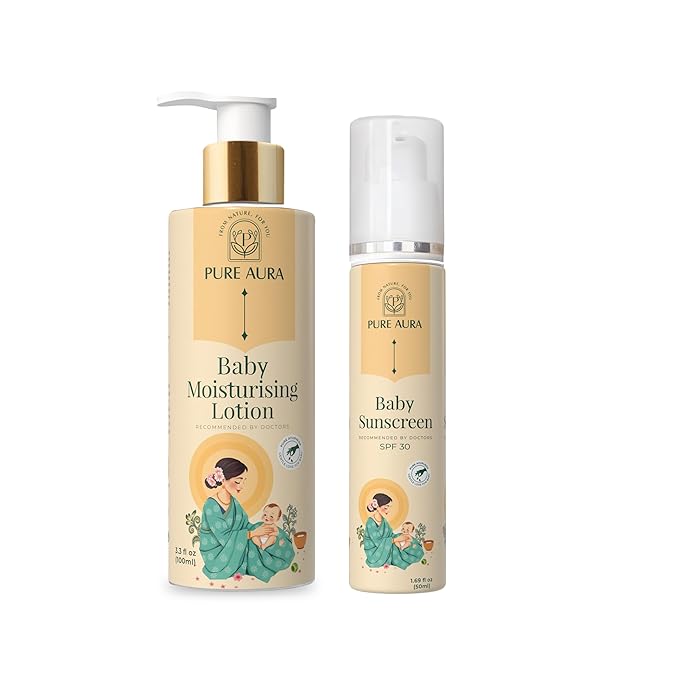 Pure Aura Baby's Sunshine Shield Duo Ayurvedic Sunscreen SPF 30 and Baby Lotion Natural Sun Protection for Delicate Skin