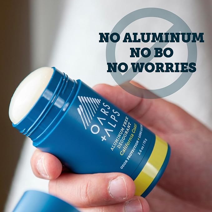 Oars + Alps Aluminum Free Deodorant for Men | Long Lasting Odor Protection Clear &amp Free of White Residue Anti-Chafing Smooth Glide Dermatologist Tested California Coast 2pk 2.6oz