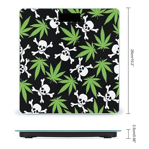 Marijuana Weed Skull Crossbones Green White Black Smart Square Scale with Digital Display for Bathroom Scale