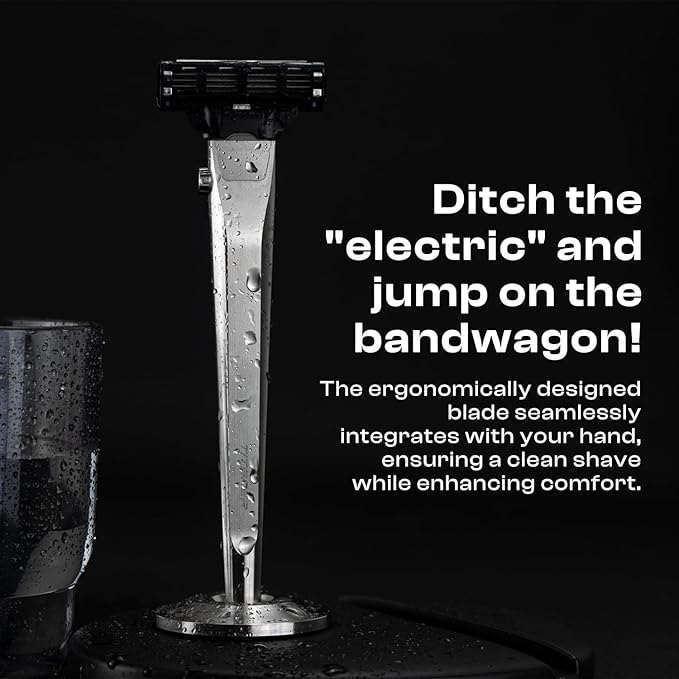 Titanium 3-Layer Razor Handle with Quick Release Button Compatible with Mach3 Blades Rustproof &amp Lightweight Includes Round Stand (Grey)