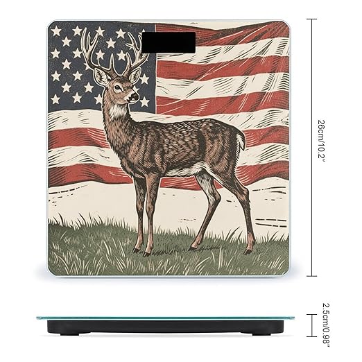 Deer American Flag Weight Scale Large Bathroom Scales Digital Weight with Bright LED Display Non Slip Automatic Weighing Scale Fashion Weighing Machine for Body