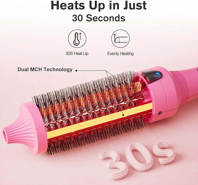 K&ampK Thermal Brush 1.5 Inch Ionic Heated Round Brush Professional Heated Ceramic Tourmaline Coating Curling Iron Hot Styling Volumizing Tool Dual Voltage Pink