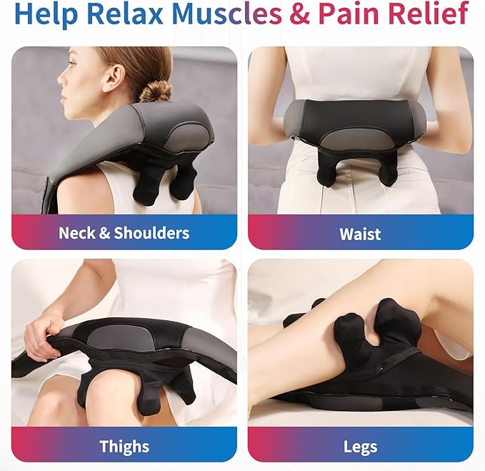Neck Shoulder Back Massager with Heat Width Adjustable Cordless Shiatsu Heated Massager for Pain Relief Deep Tissue Brushless Motor 6D Kneading Massage Gifts for Women Men Mom Dad Birthday Christmas
