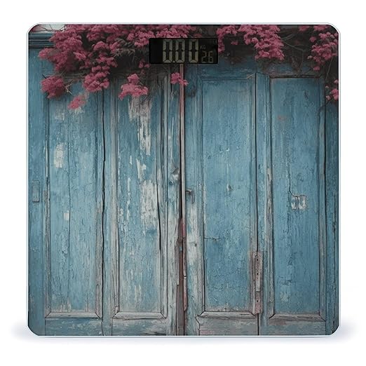 Vintage Blue Wood Scale with LCD Easy-to-Read Anti-Slip Weight Digital Bathroom Scale Precision Weighing Scales Sturdy Tempered Glass Body Weight Scales for Daily Use